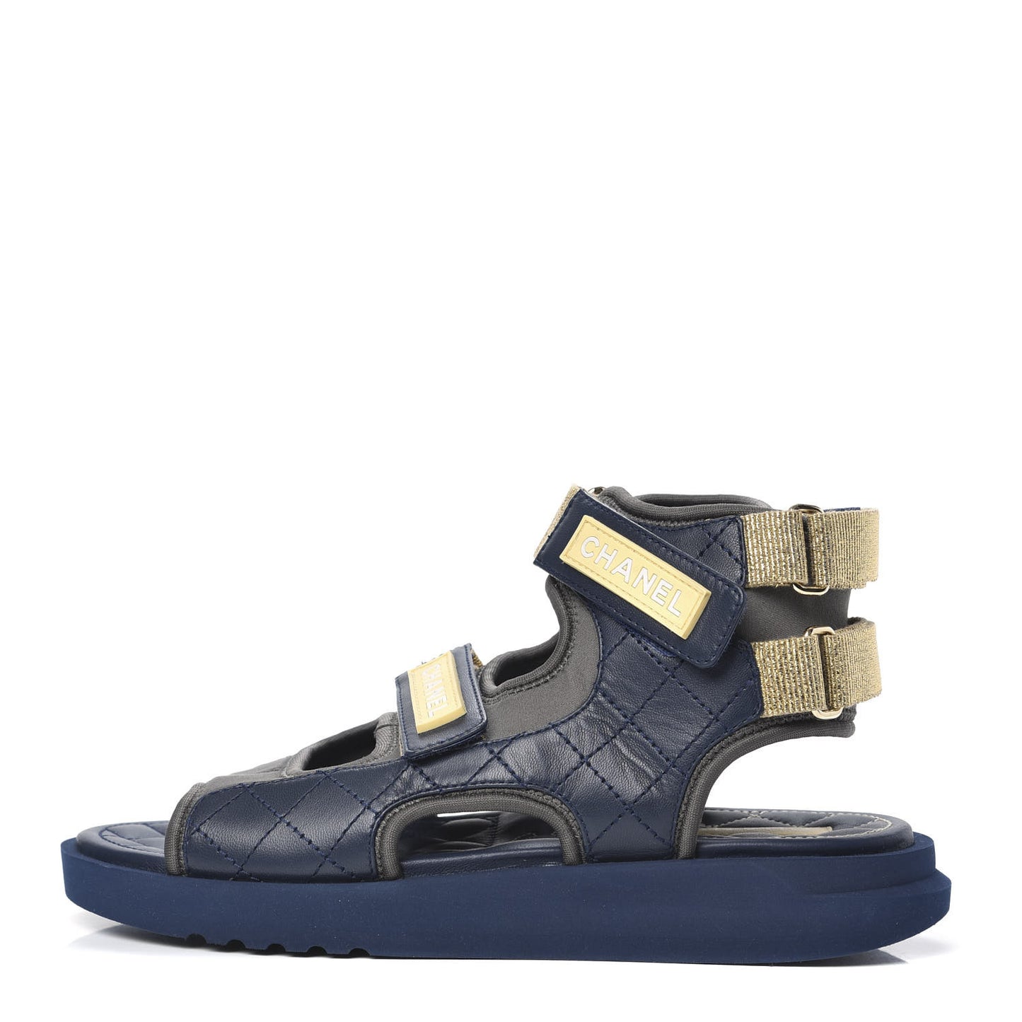 Goatskin Fabric Gladiator Sandals 38 Navy Blue Light Grey Yellow