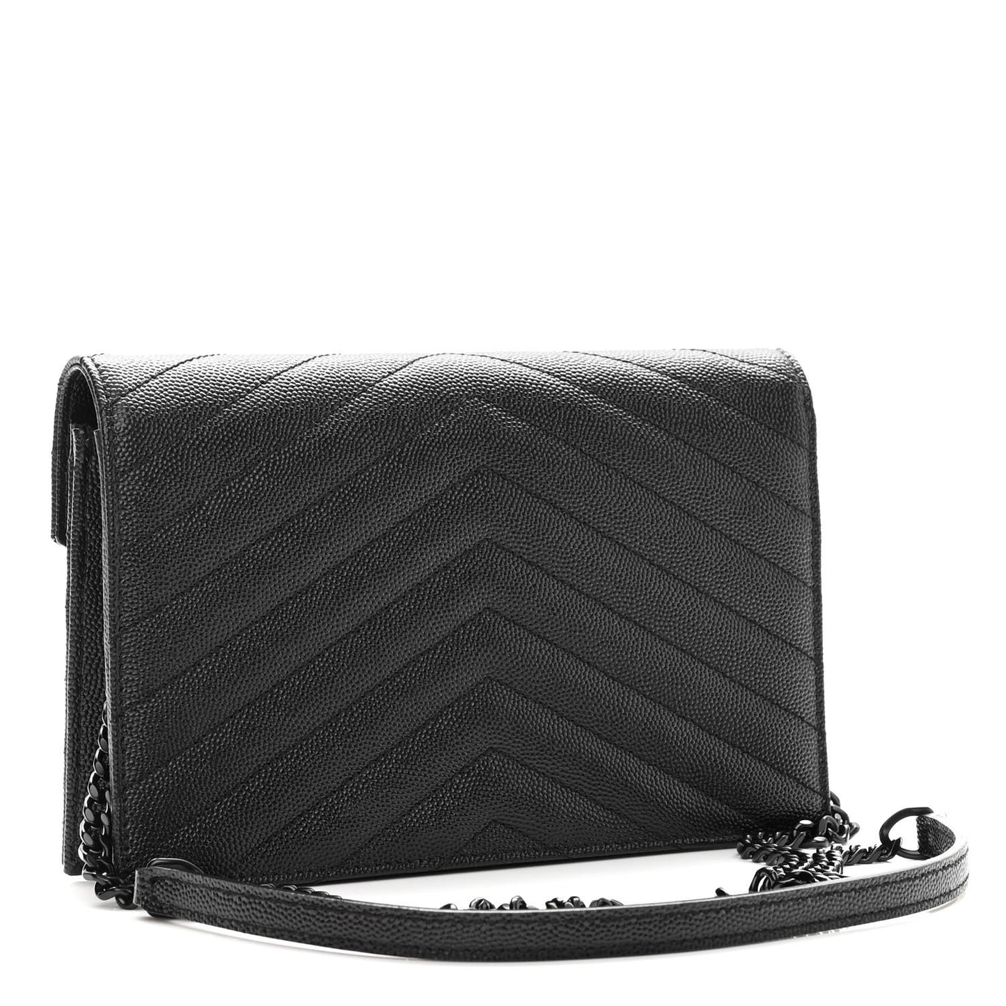 Grain De Poudre Matelasse Chevron Monogram Monochrome Envelope Chain Wallet Black