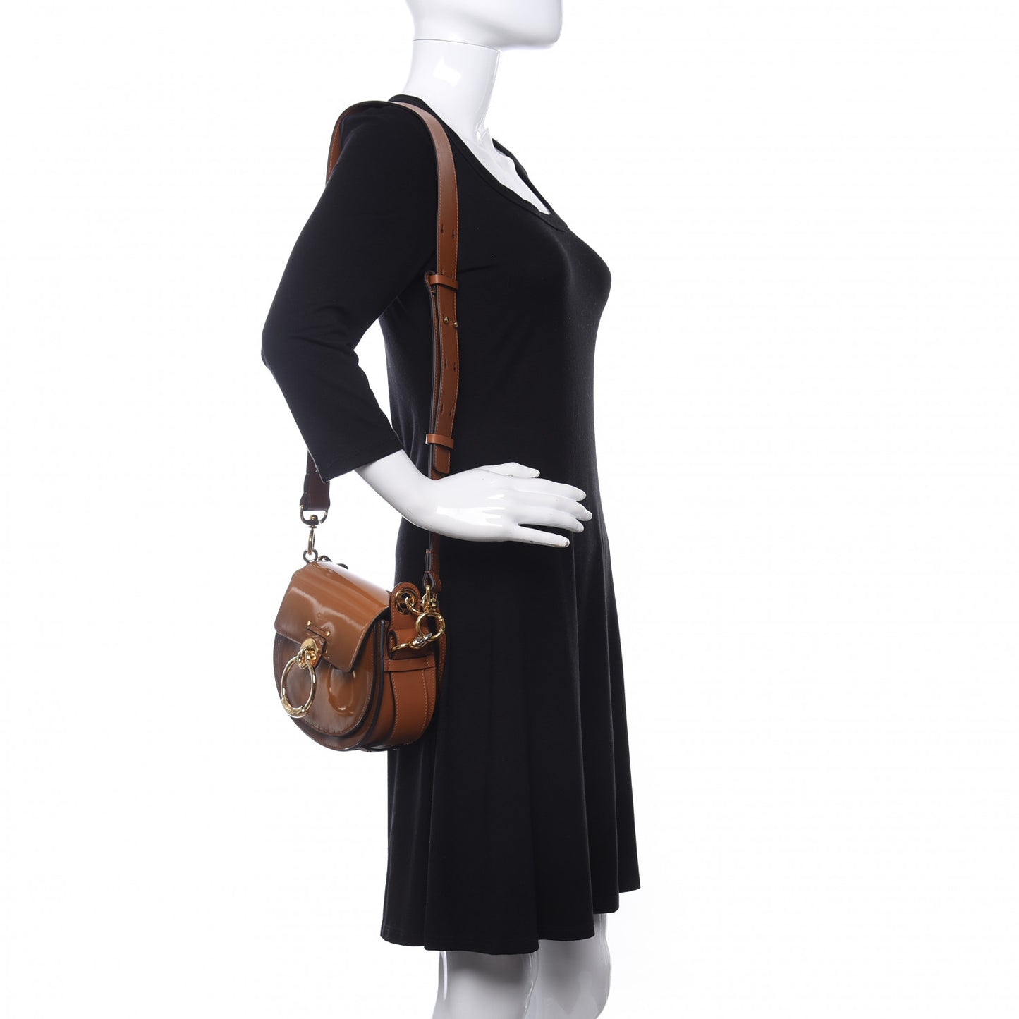 Patent Calfskin Small Tess Bag Caramel