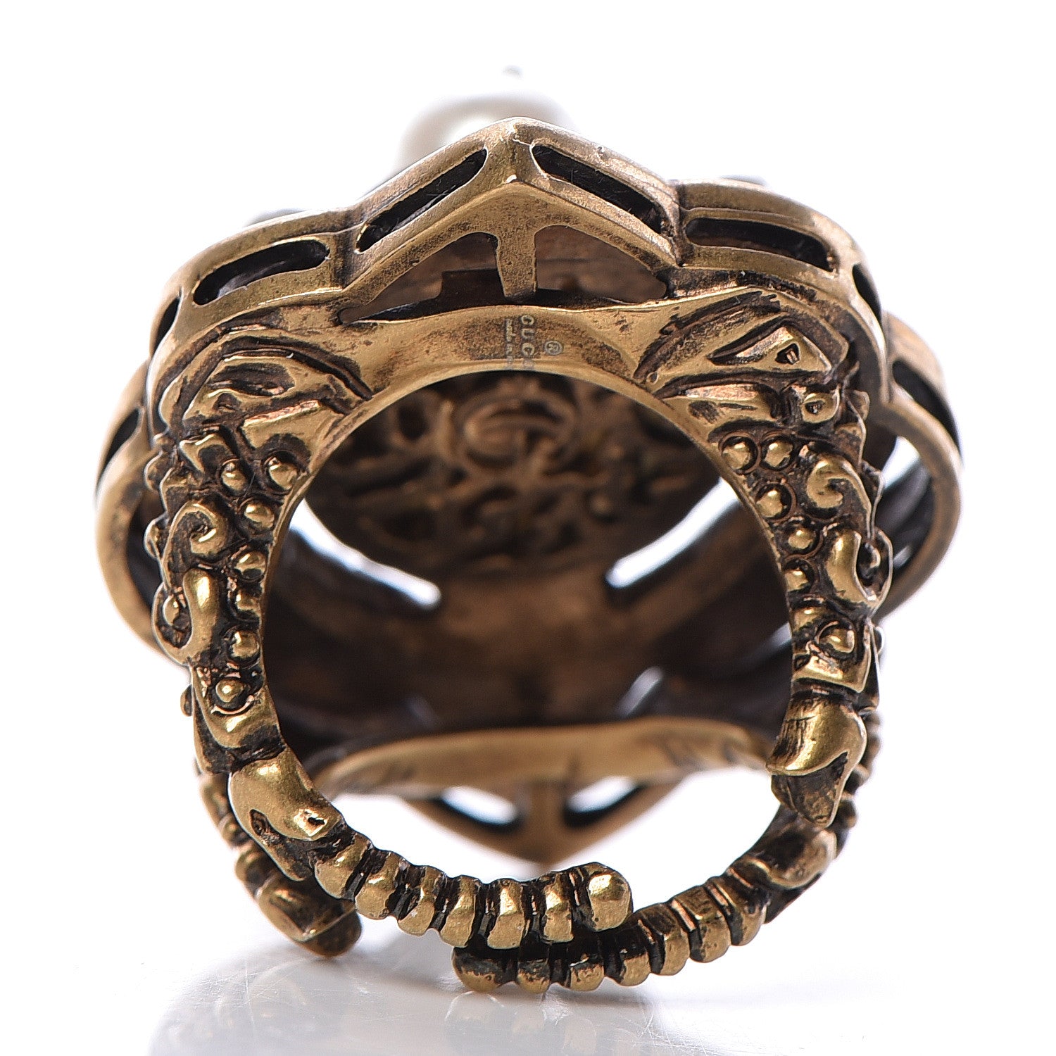 Gucci Metal Pearl Ring 6 Aged Gold 4 of 5