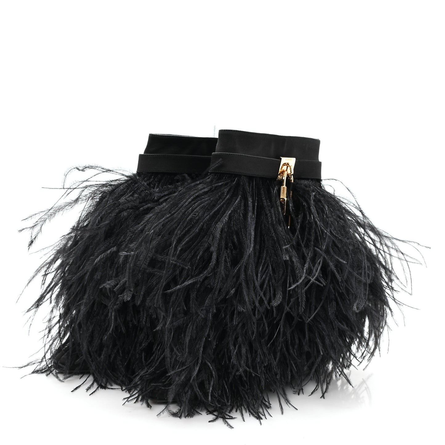 Satin Ostrich Feather Shark Lock Ankle Boots 40 Black