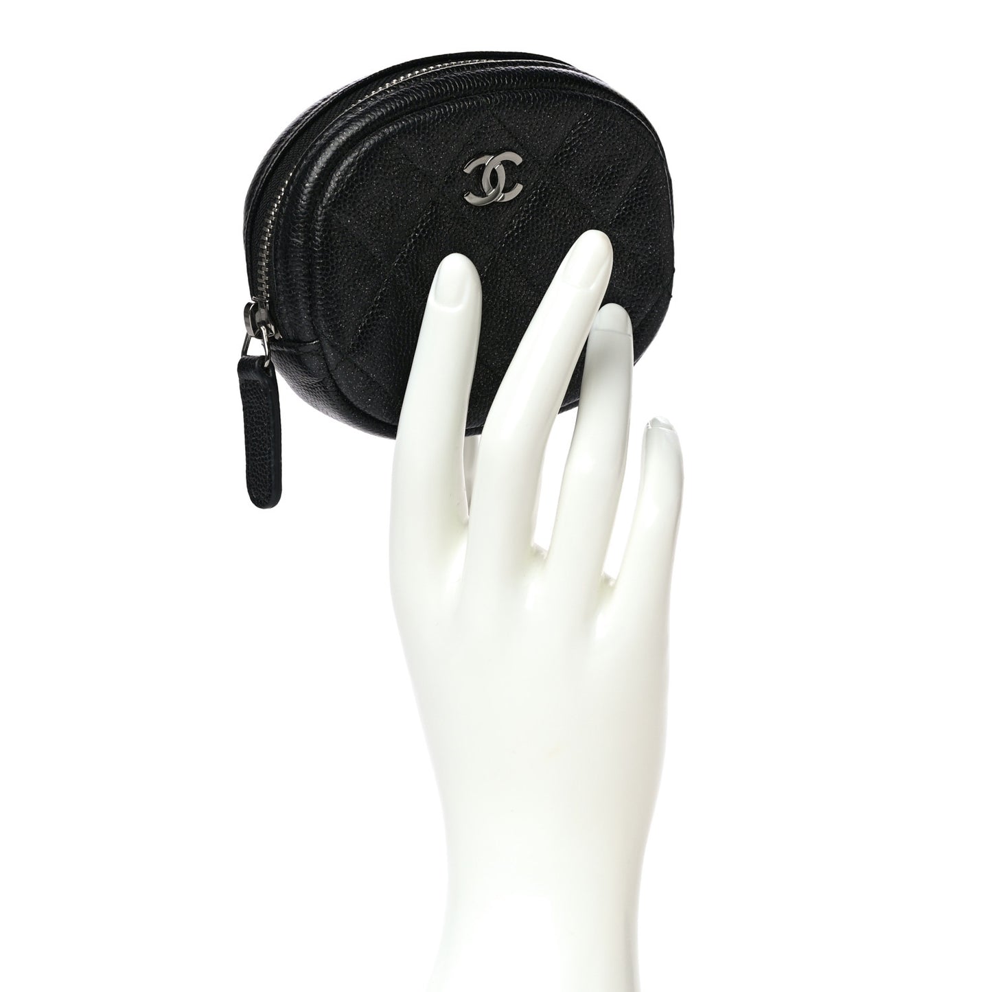 Iridescent Caviar Quilted Zip Around Classic Coin Purse Black