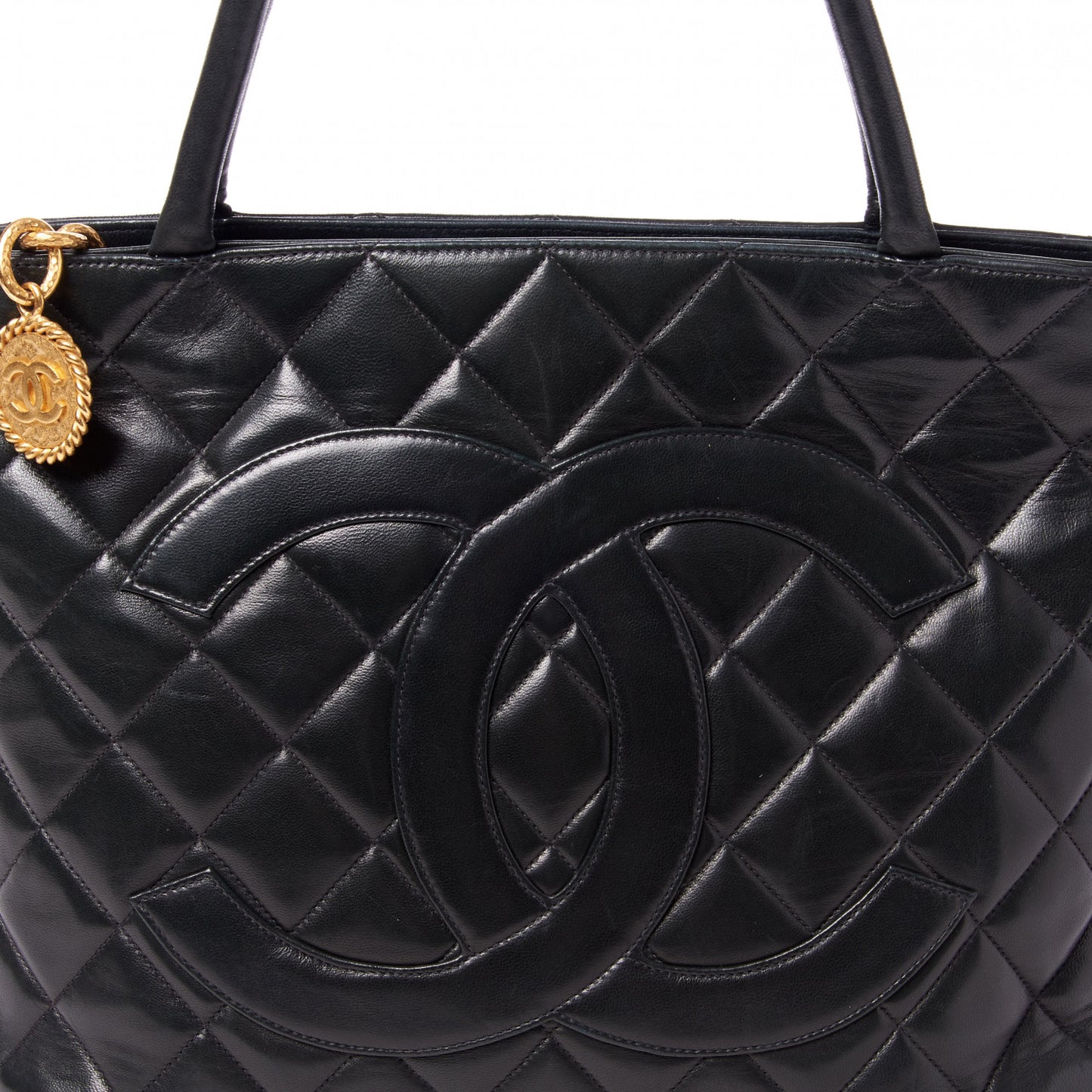 Lambskin Quilted Medallion Tote Black