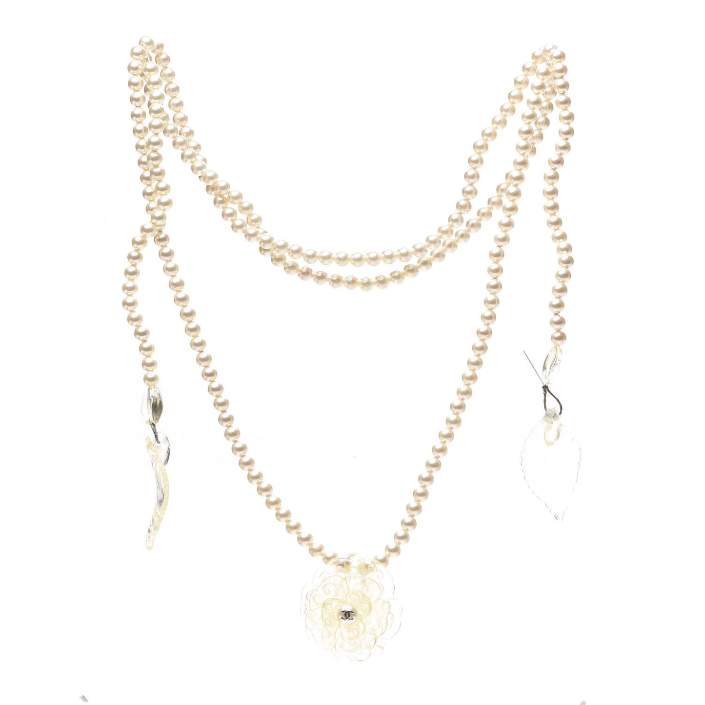 Resin Pearl Camellia Multistrand Necklace Silver