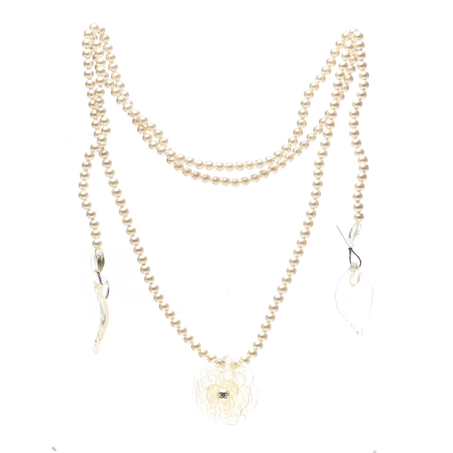 Chanel Resin Pearl Camellia Multistrand Necklace Silver 2 of 4