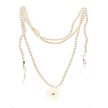 Chanel Resin Pearl Camellia Multistrand Necklace Silver 2 of 4