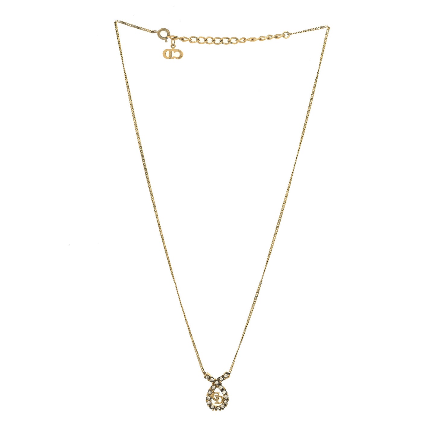 Metal Crystal CD Pendant Necklace Gold