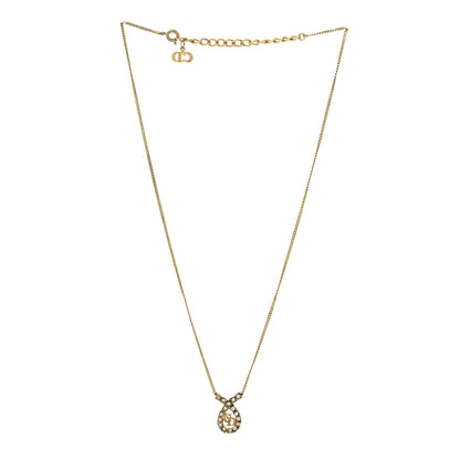 Christian Dior Metal Crystal CD Pendant Necklace Gold 3 of 4