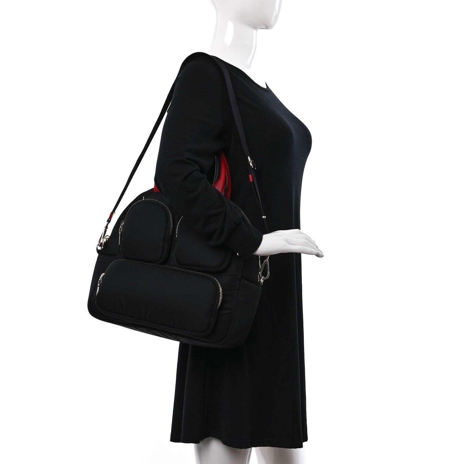 Prada Tessuto Nylon Pocket Top Handle Bag Black Fuoco 3 of 8