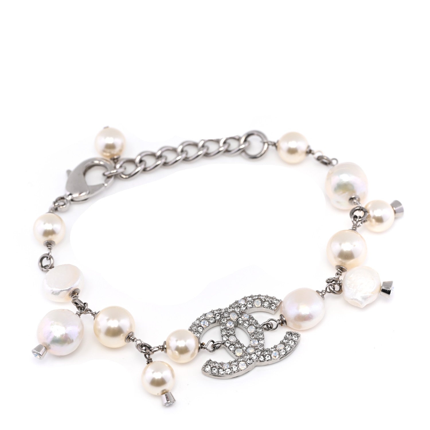 Chanel Pearl Crystal CC Bracelet Silver 1 of 5