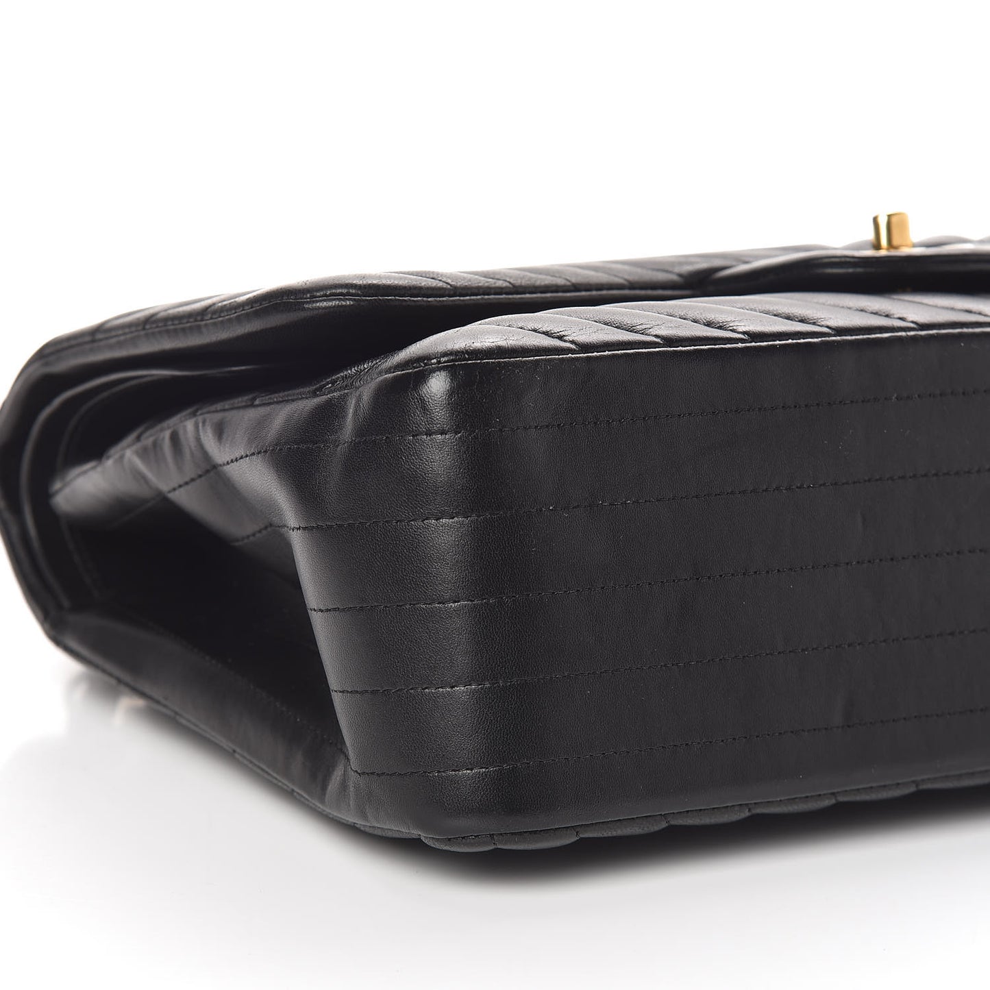 Lambskin Chevron Quilted Jumbo Double Flap Black