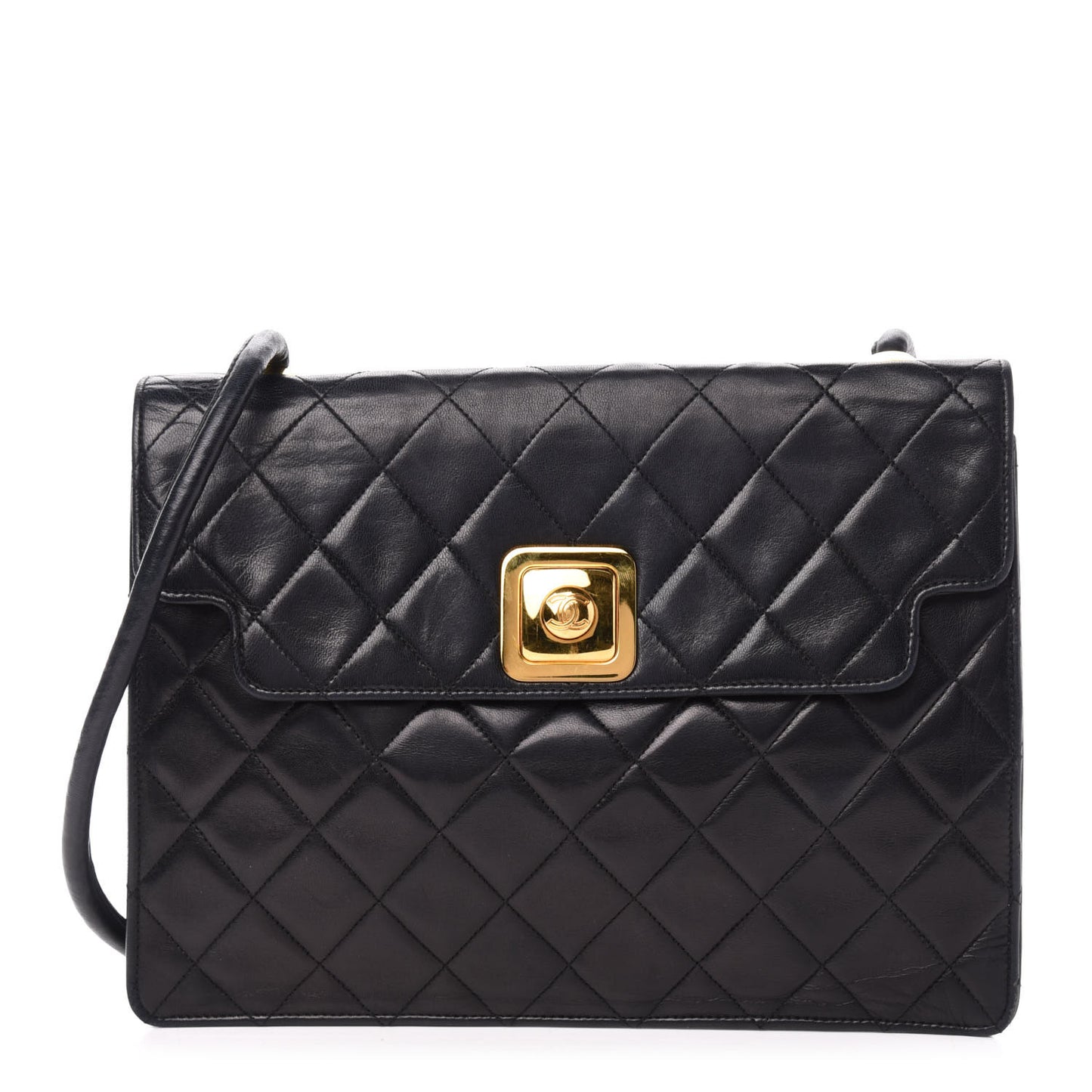 Lambskin Quilted Push Lock Flap Bag Black