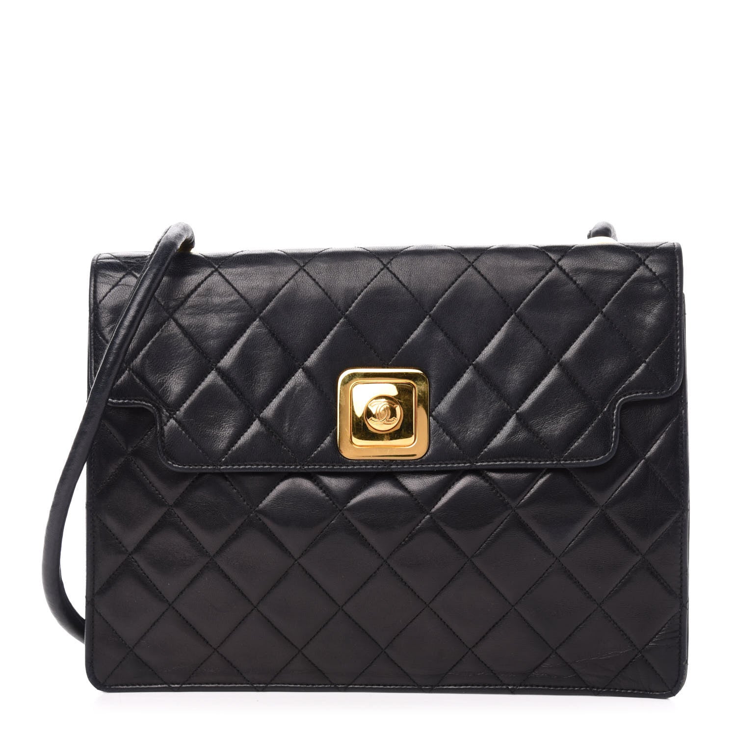 Chanel Lambskin Quilted Push Lock Flap Bag Black 1 of 11