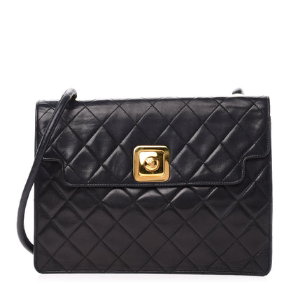 Chanel Lambskin Quilted Push Lock Flap Bag Black 1 of 11