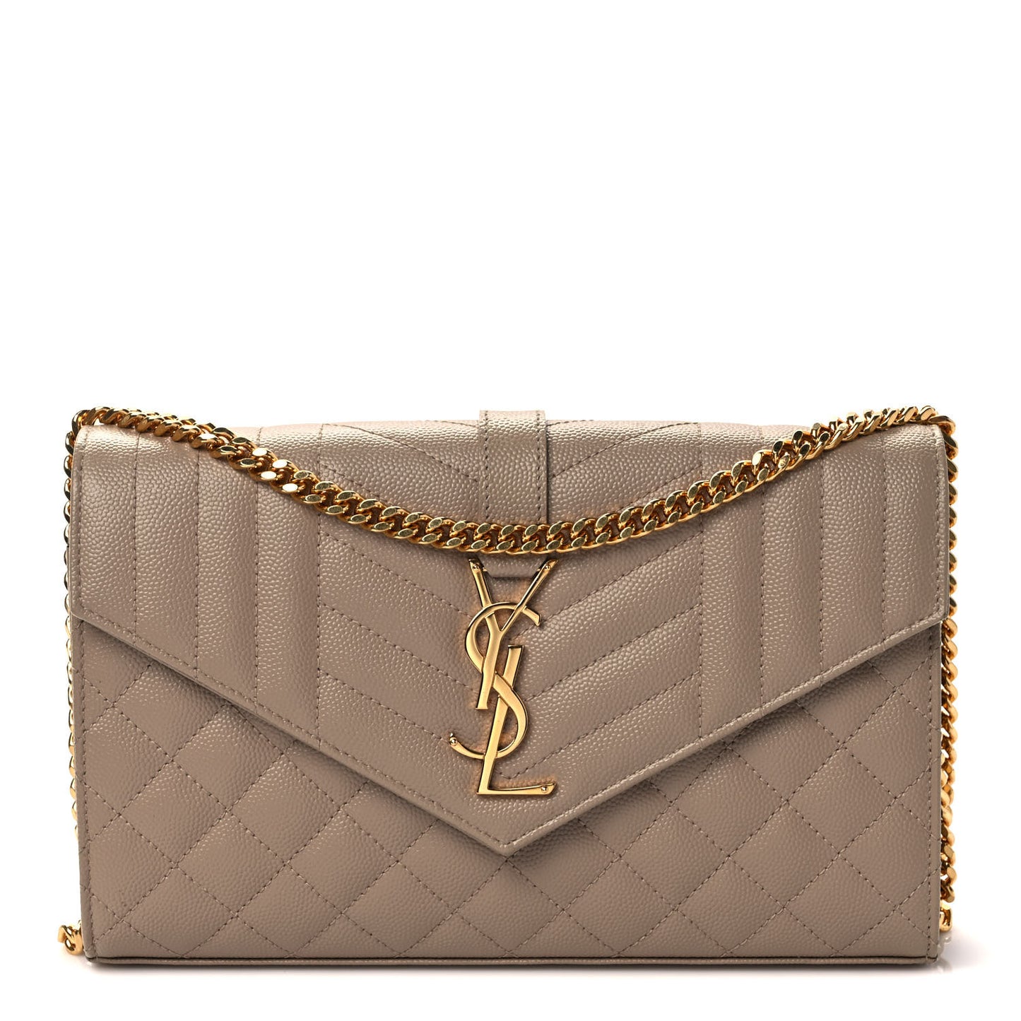Grain De Poudre Mixed Matelasse Triquilt Monogram Chain Wallet Dark Beige