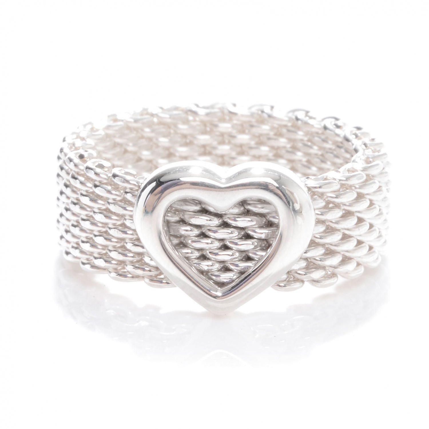 Tiffany Sterling Silver Heart Mesh Ring 4 1 of 5