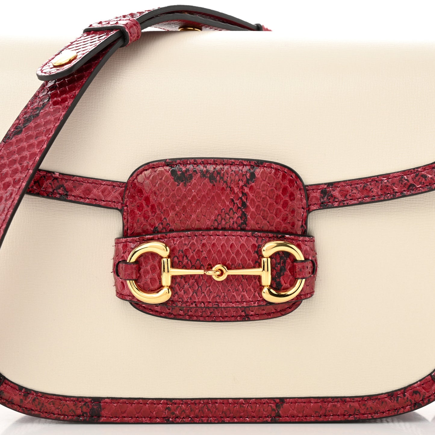 Azalea Calfskin Snakeskin Horsebit 1955 Shoulder Bag Mystic White Red