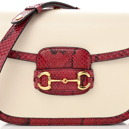 Gucci Azalea Calfskin Snakeskin Horsebit 1955 Shoulder Bag Mystic White Red 8 of 10