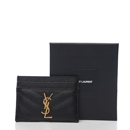 Saint Laurent Grain De Poudre Matelasse Chevron Monogram Credit Card Case Black 7 of 7