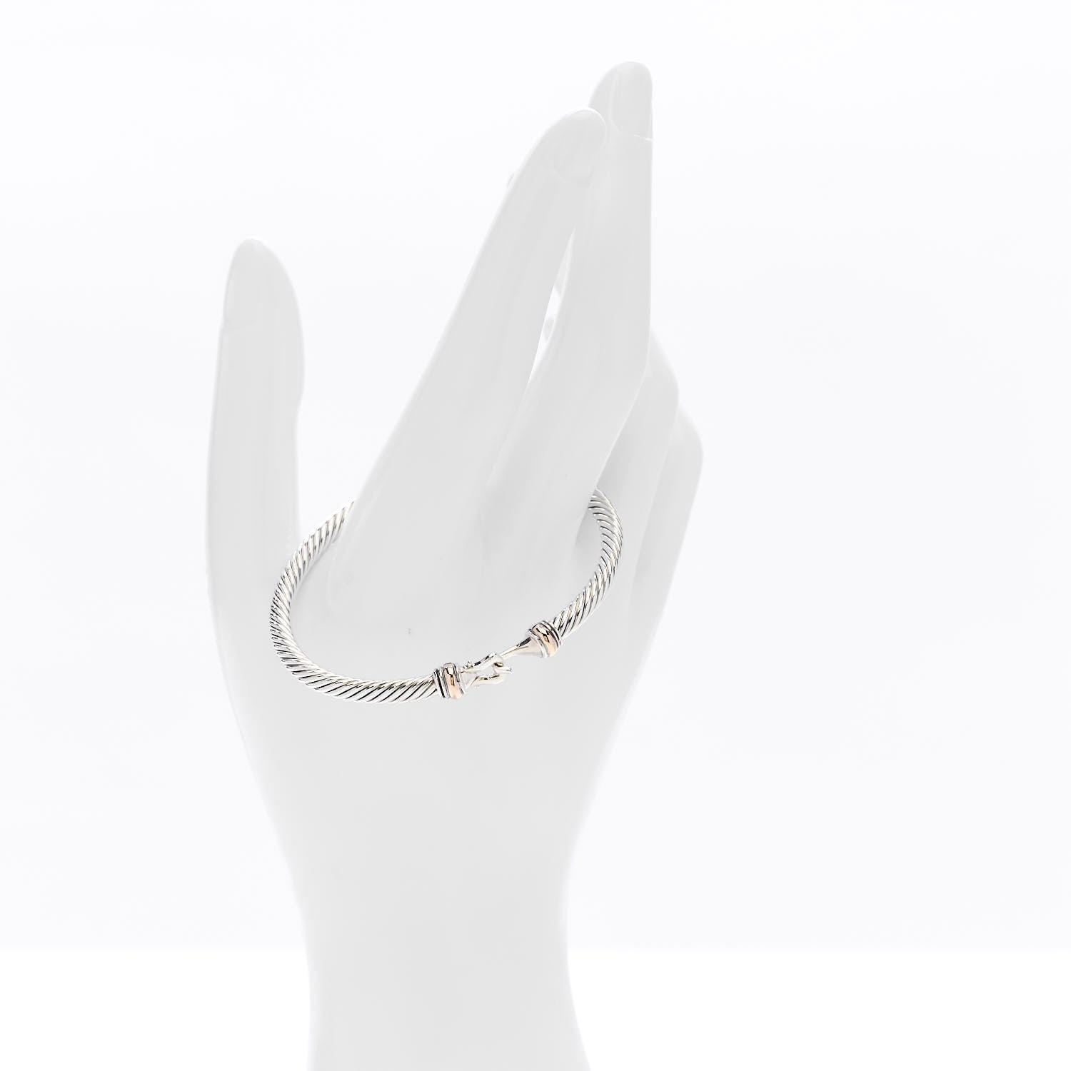 David Yurman Sterling Silver 18K Rose Gold 4mm Cable Classic Buckle Bracelet 2 of 5