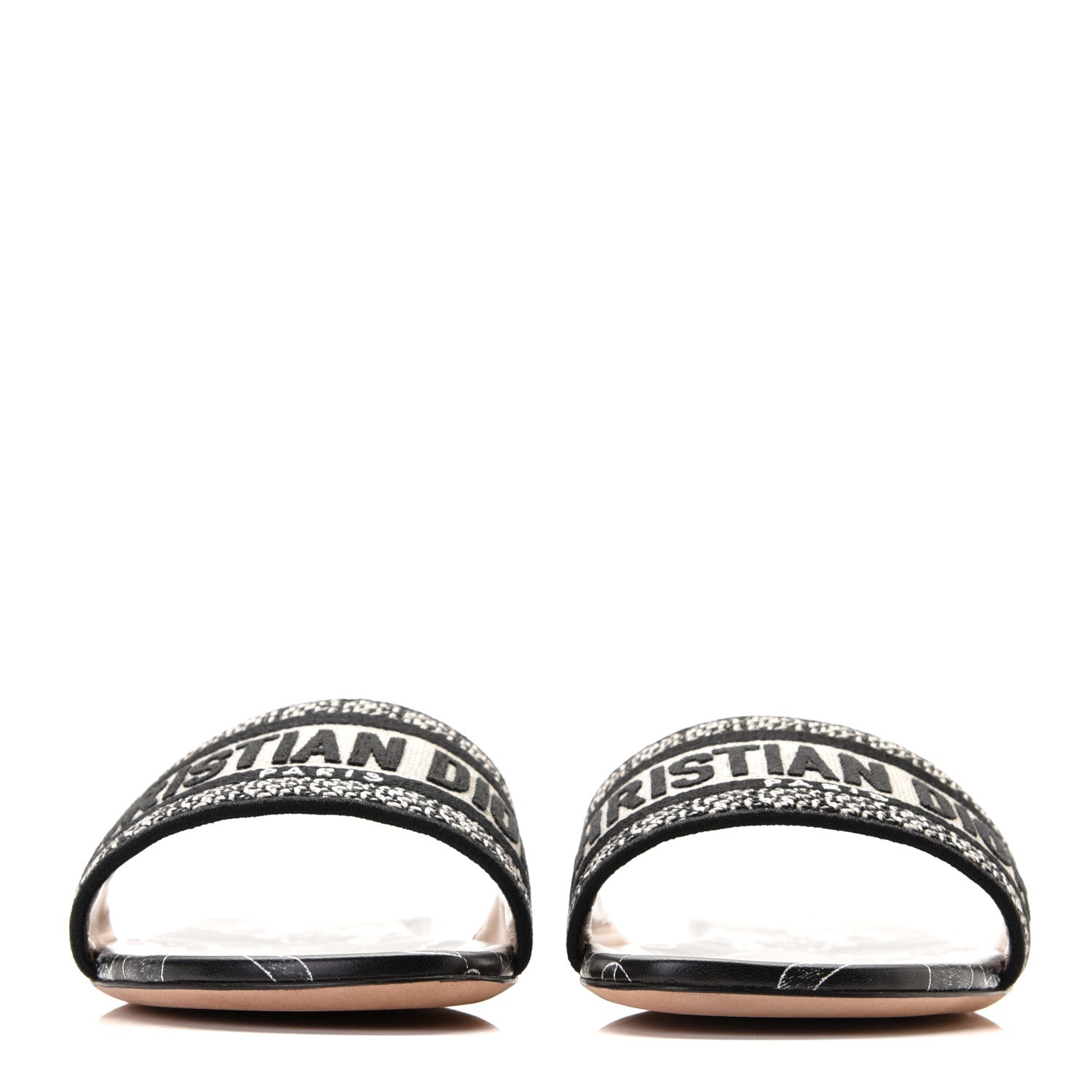 Christian Dior Canvas Around the World Embroidered Dway Flat Slide Sandals 40.5 Black 3 of 11