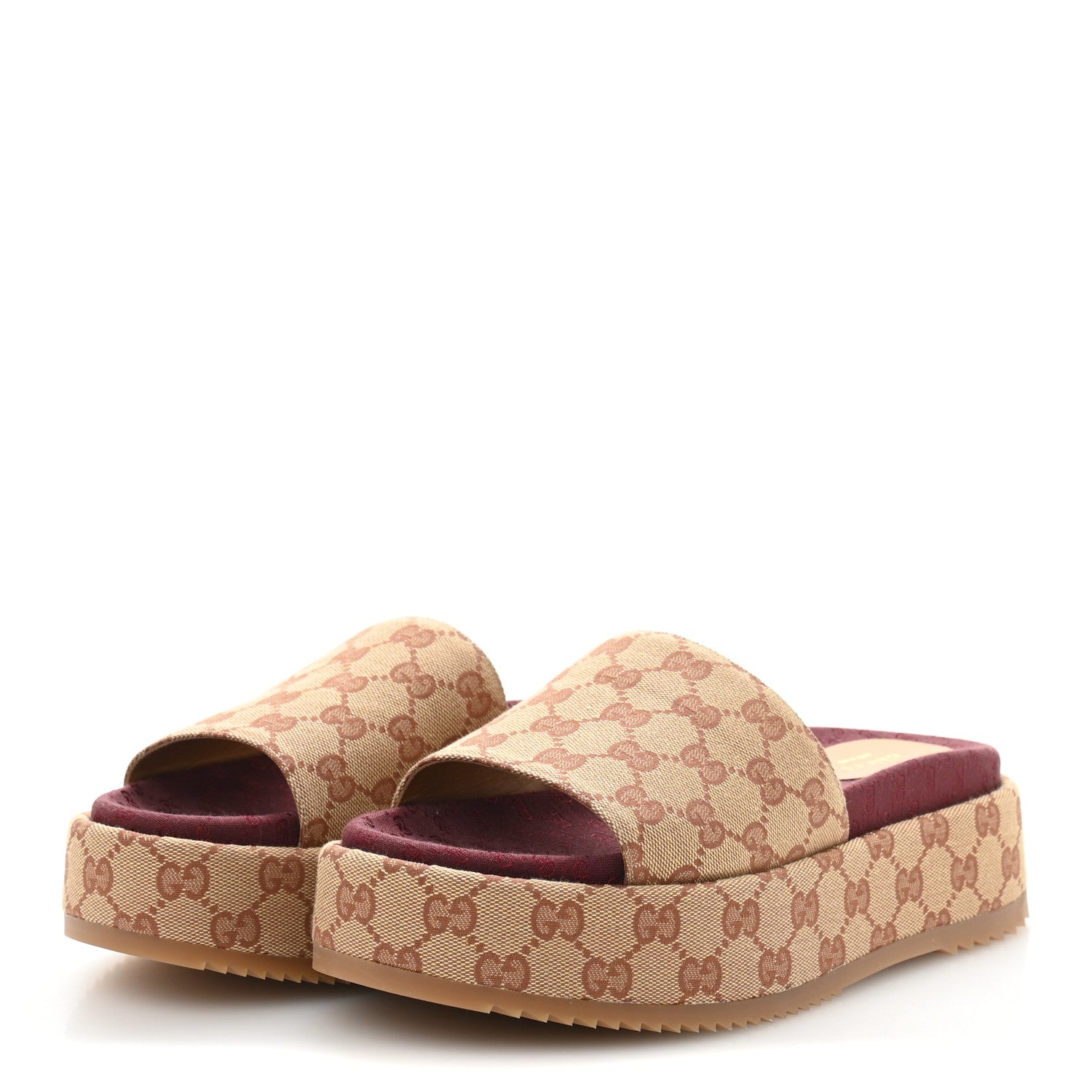 Gucci Canvas GG Monogram Angelina Platform Slide Sandals 40 Beige Ruggine 4 of 9