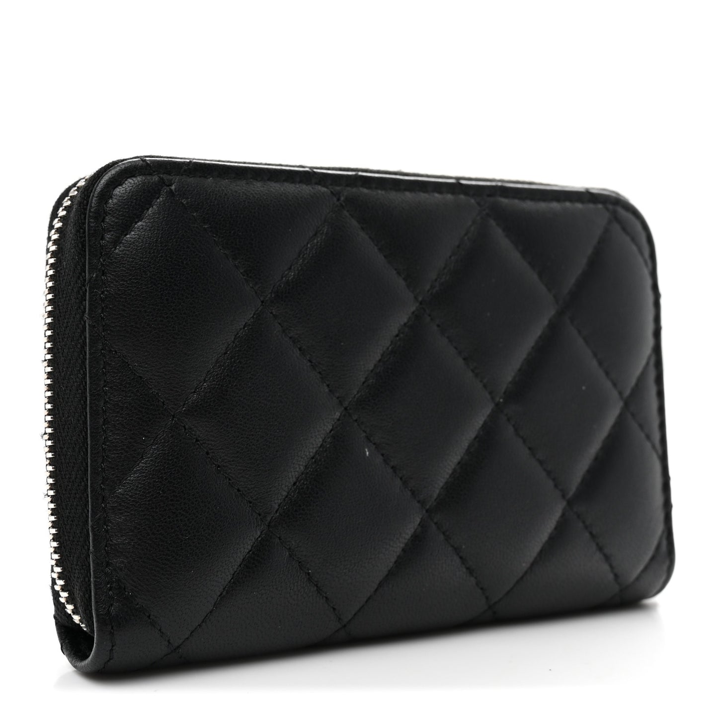 Lambskin Crystal Star Quilted Studded CC Zip Around Card Holder Wallet Black