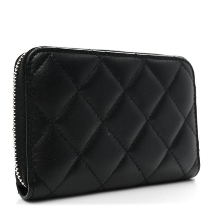 Chanel Lambskin Crystal Star Quilted Studded CC Zip Around Card Holder Wallet Black 3 of 8