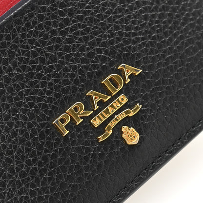 Prada Vitello Grain Metal Card Holder Black Fuoco 7 of 9