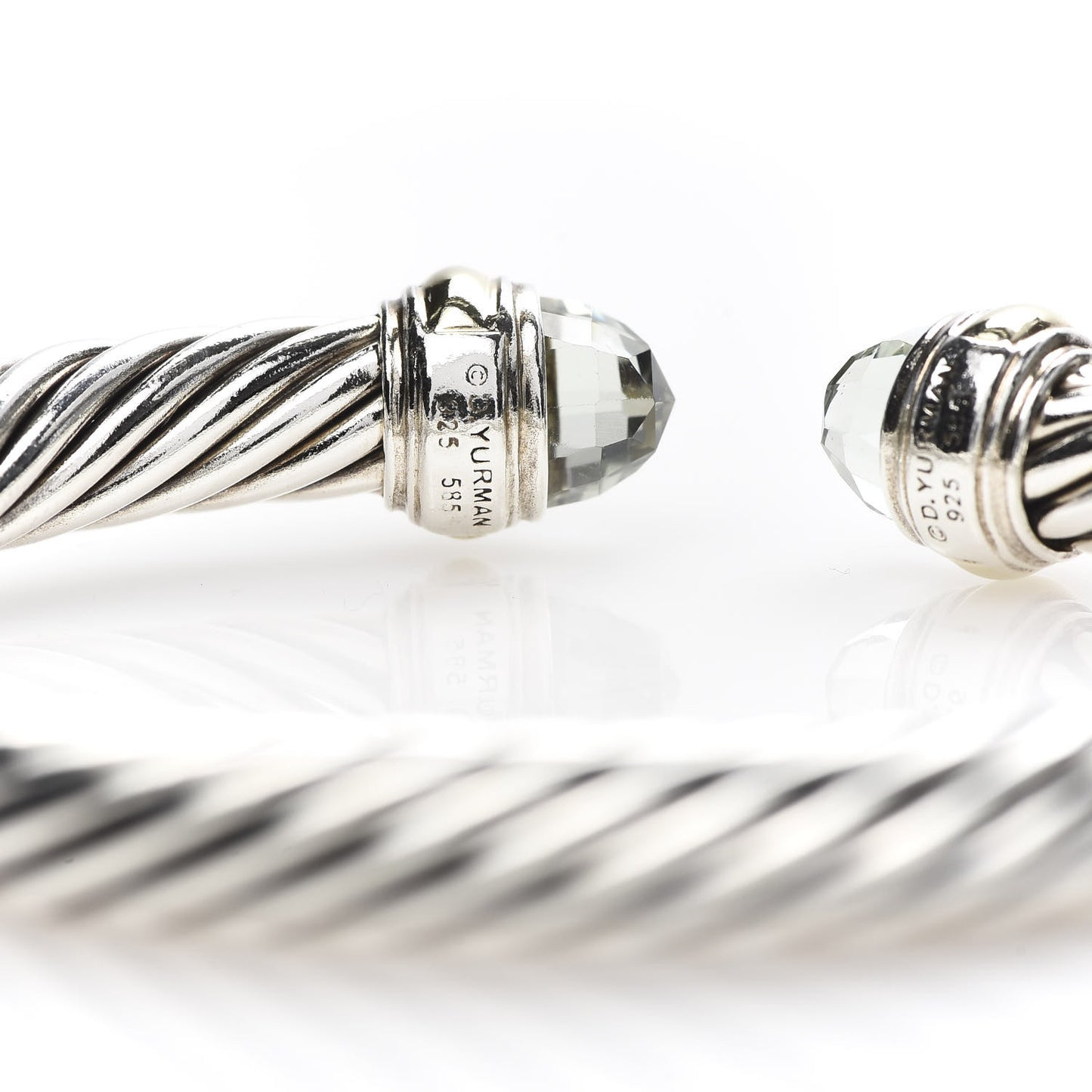 Sterling Silver 14K Yellow Gold Prasiolite 7mm Cable Classics Bracelet