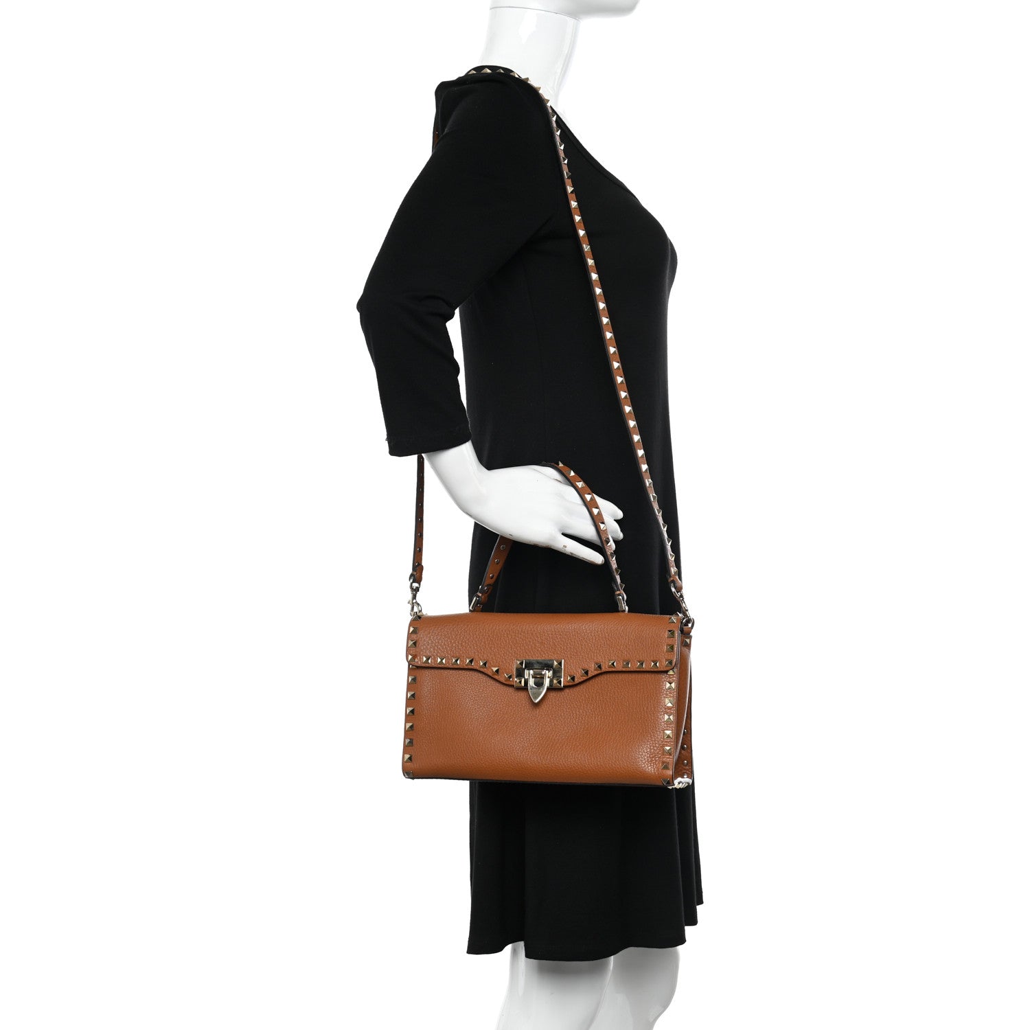 Valentino Garavani Pebbled Calfskin Small Rockstud Single Handle Flap Bag Light Cuir 2 of 9