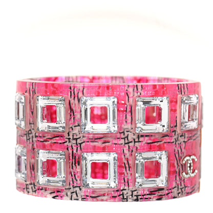 Chanel Resin Crystal Baguette Geometric CC Cuff Hot Pink 2 of 3