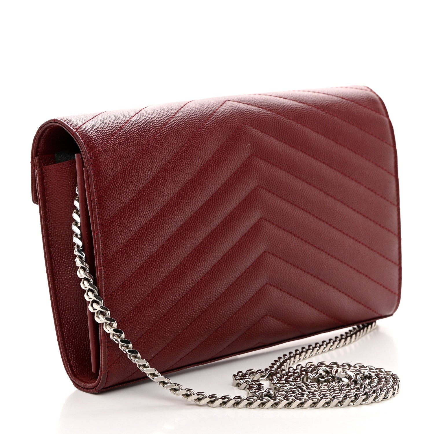 Saint Laurent Grain De Poudre Matelasse Chevron Monogram Chain Wallet Palissandre 2 of 11