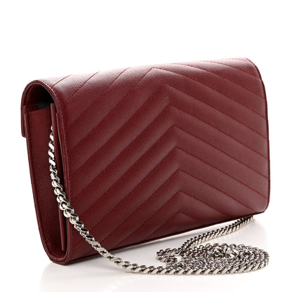 Saint Laurent Grain De Poudre Matelasse Chevron Monogram Chain Wallet Palissandre 2 of 11