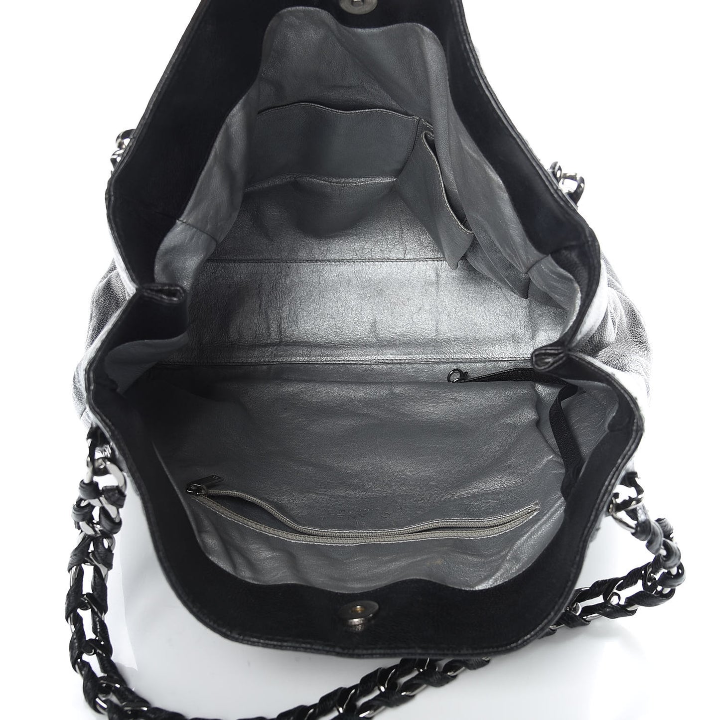 Glazed Caviar Modern Chain Tote Black