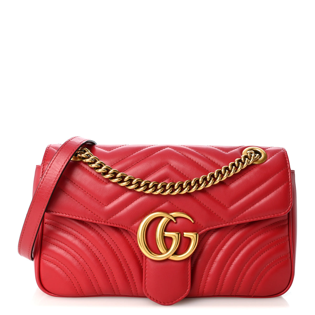 Gucci Calfskin Matelasse Small GG Marmont Shoulder Bag Hibiscus Red 1 of 10