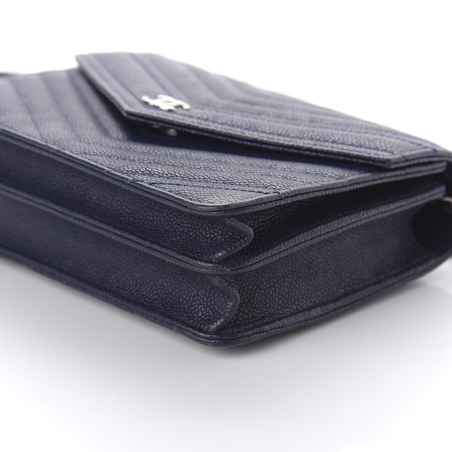 Chanel Caviar Chevron Quilted Square Wallet On Chain WOC Blue 7 of 11