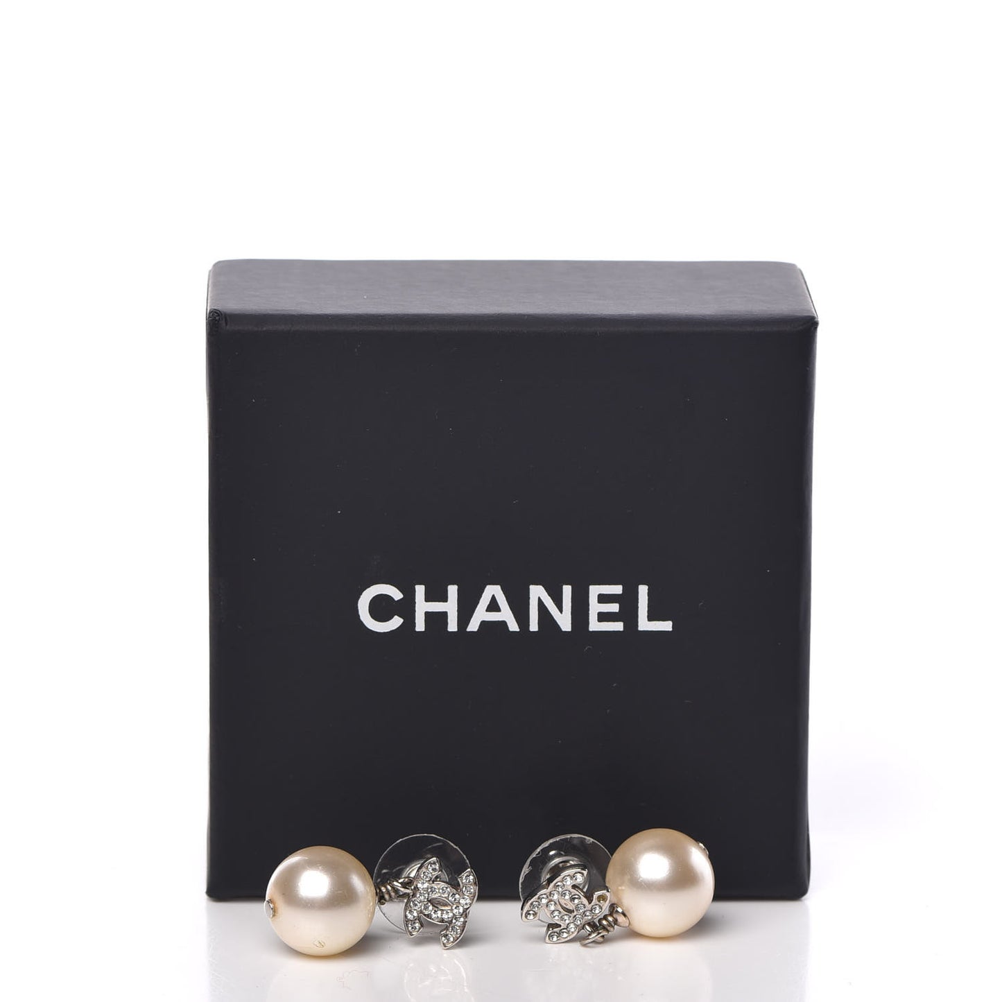 Crystal Pearl CC Drop Earrings Silver