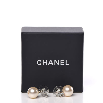 Chanel Crystal Pearl CC Drop Earrings Silver 5 of 5