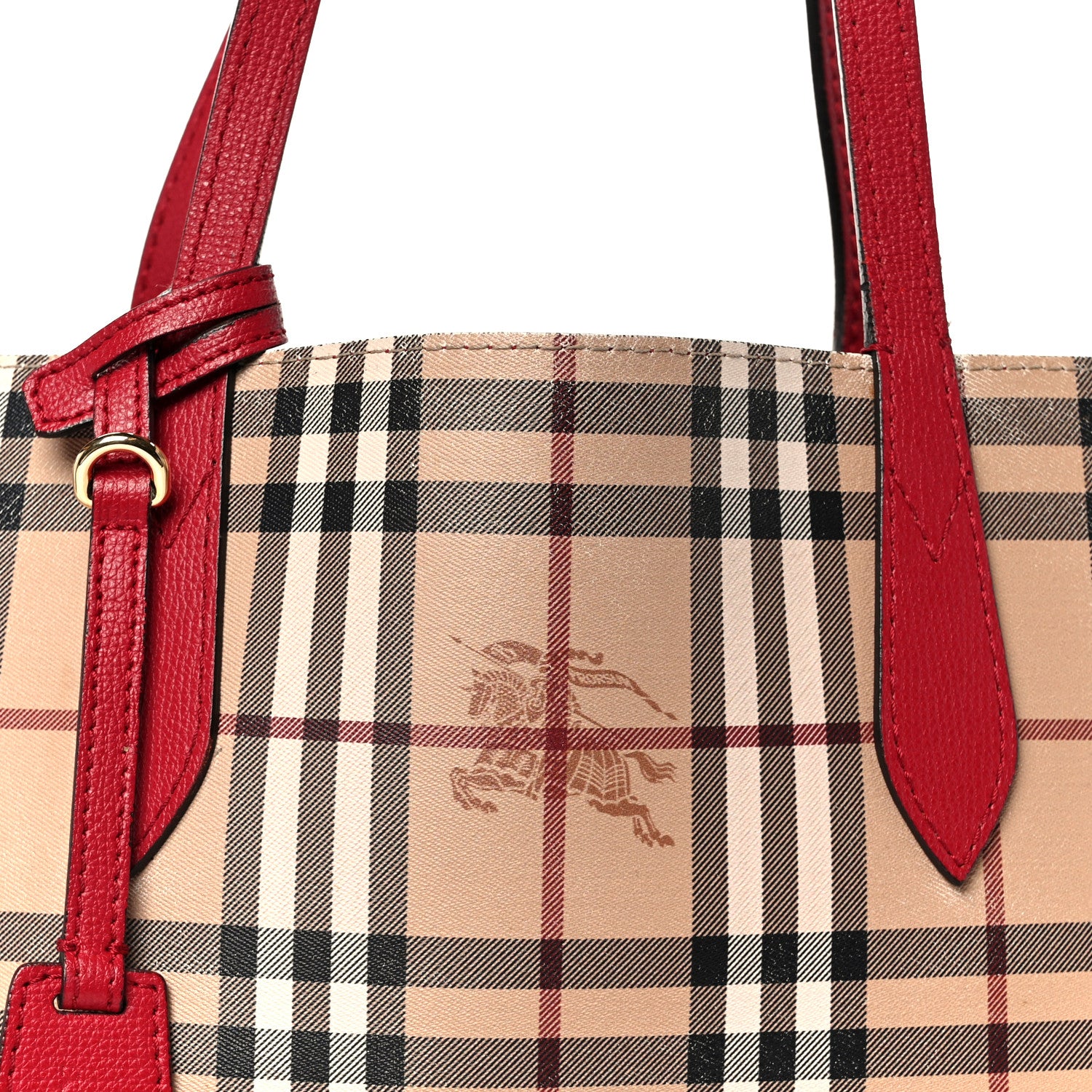 Burberry Grainy Calfskin Haymarket Check Medium Reversible Tote Red 12 of 23