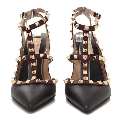 Valentino Garavani Calfskin Nappa Rockstud Ankle Strap 100mm Pumps 39 Griotte 2 of 9