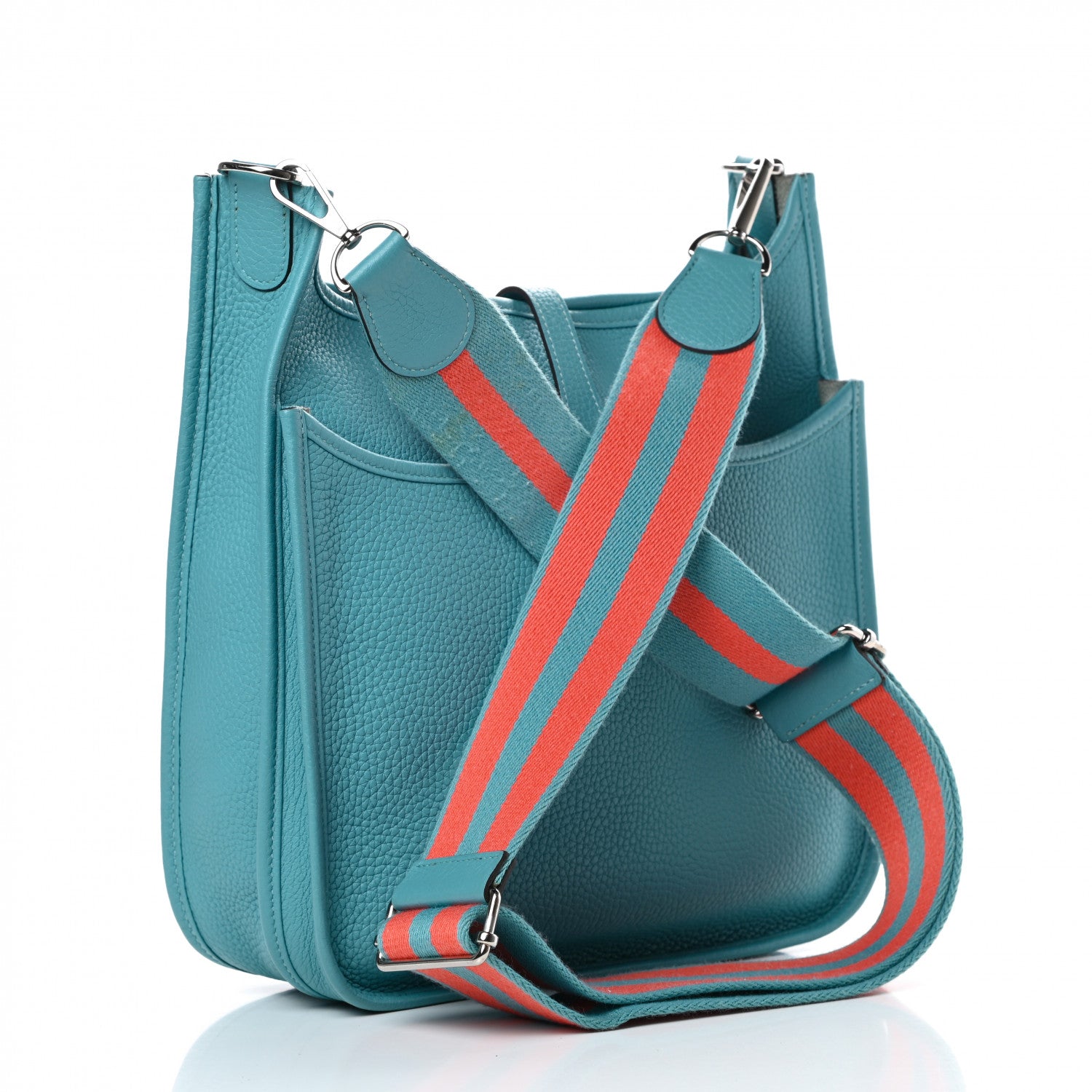 Hermes Taurillon Clemence Amazone Evelyne III PM Bleu Saint Cyr Orange Poppy 3 of 11