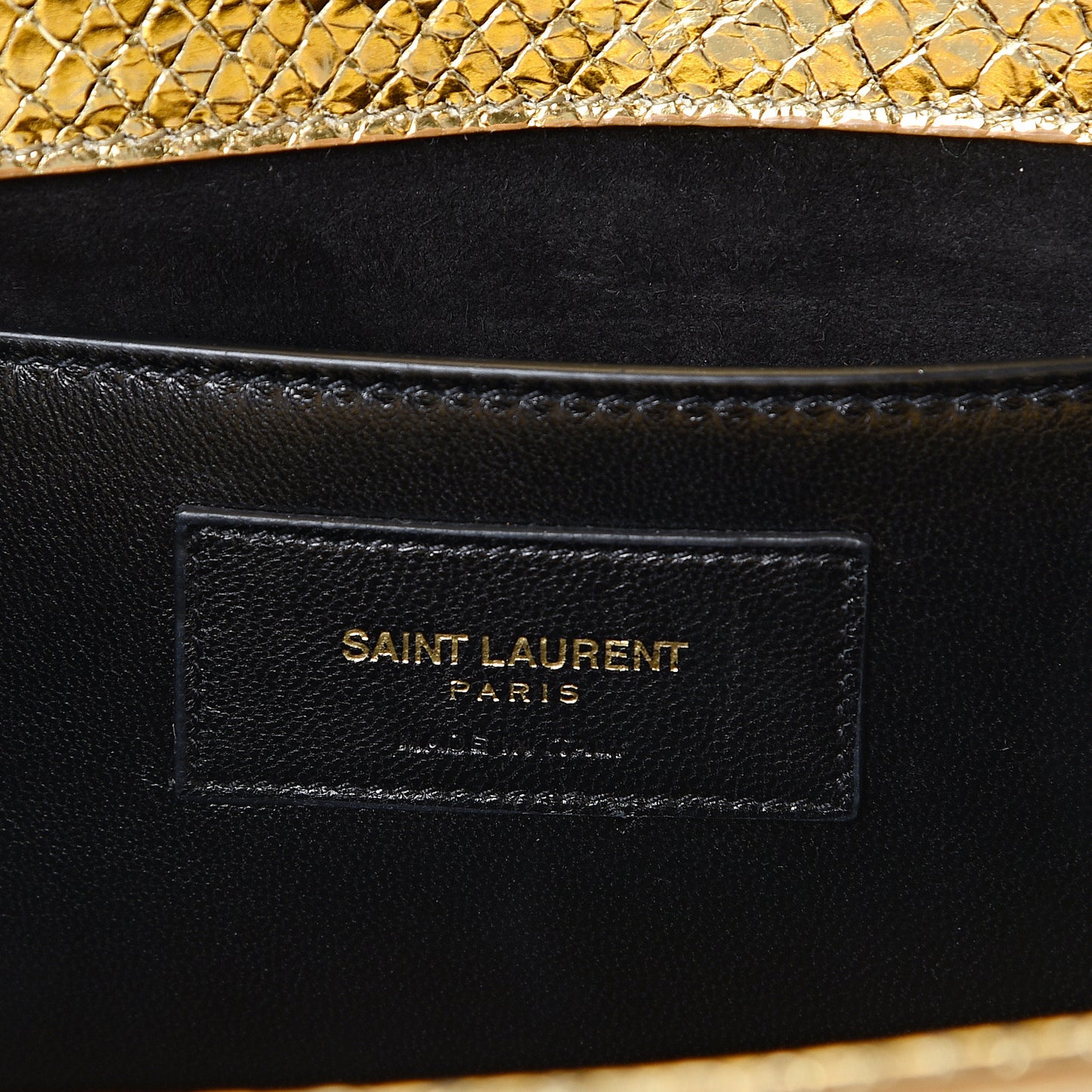 Metallic Calfskin Embossed Classic Monogram Tassel Clutch Gold