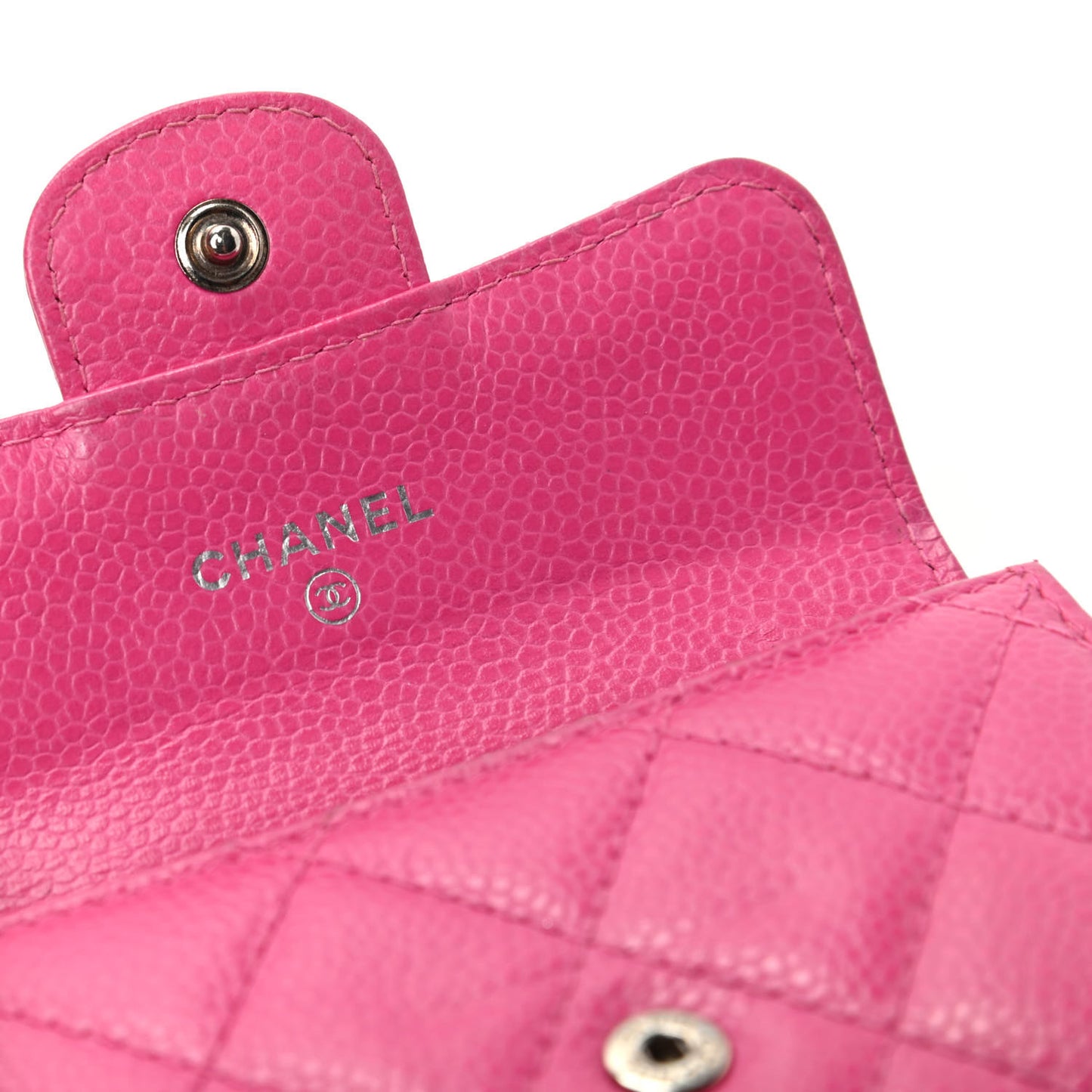Caviar Quilted Compact Flap Wallet Pink