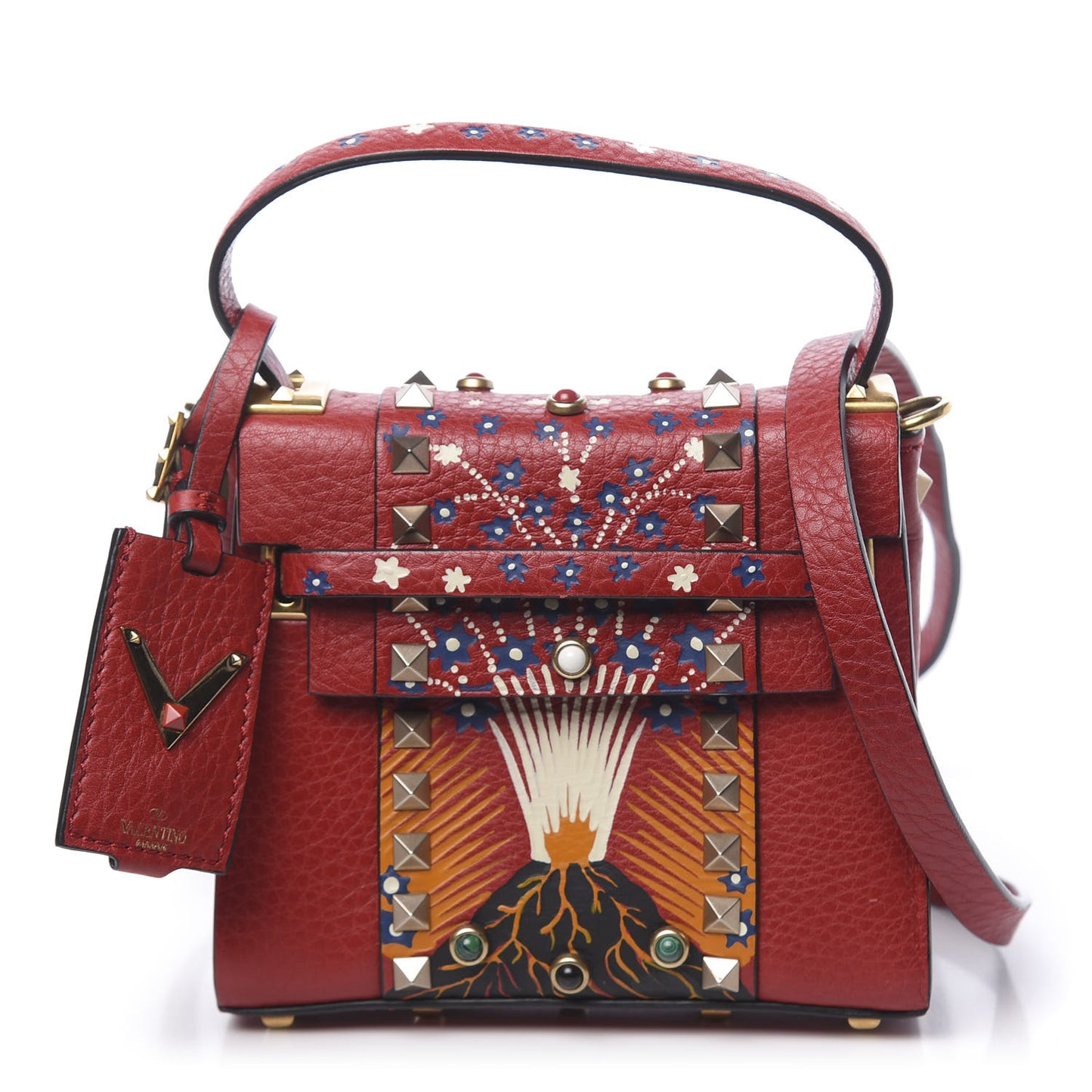 Grained Calfskin Enchanted Wonderland Micro My Rockstud Frame Bag Rosso Valentino