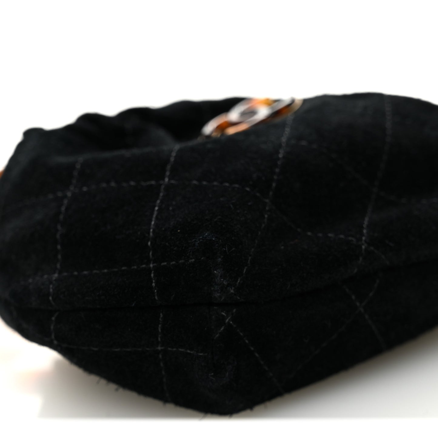 Suede Calfskin Plexiglass Tortoise Shell Quilted Mini Pouch Black