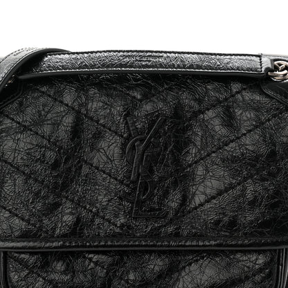 Saint Laurent Crinkled Calfskin Matelasse Monogram Baby Niki Chain Satchel Black 15 of 19