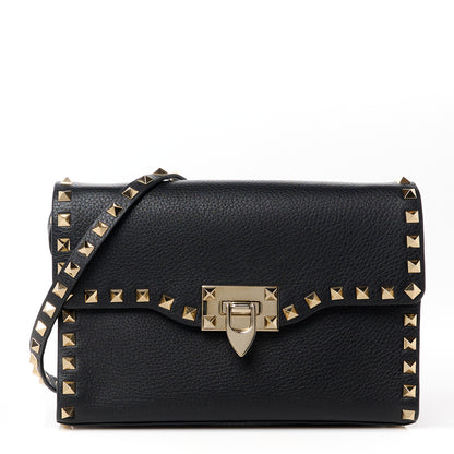 Valentino Garavani Pebbled Calfskin Medium Rockstud Flip Lock Crossbody Bag Black 1 of 9