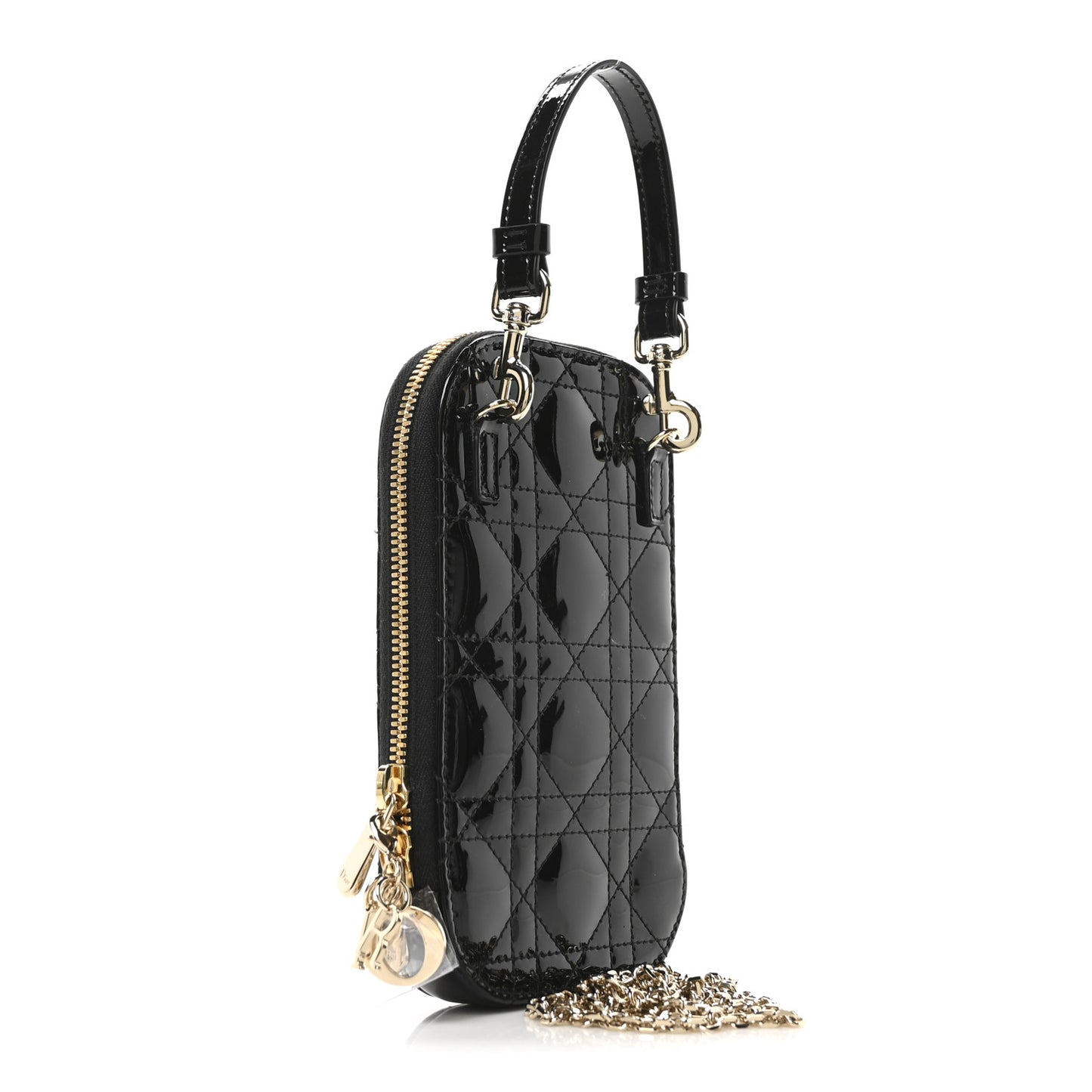 Patent Cannage Lady Dior Phone Holder Black