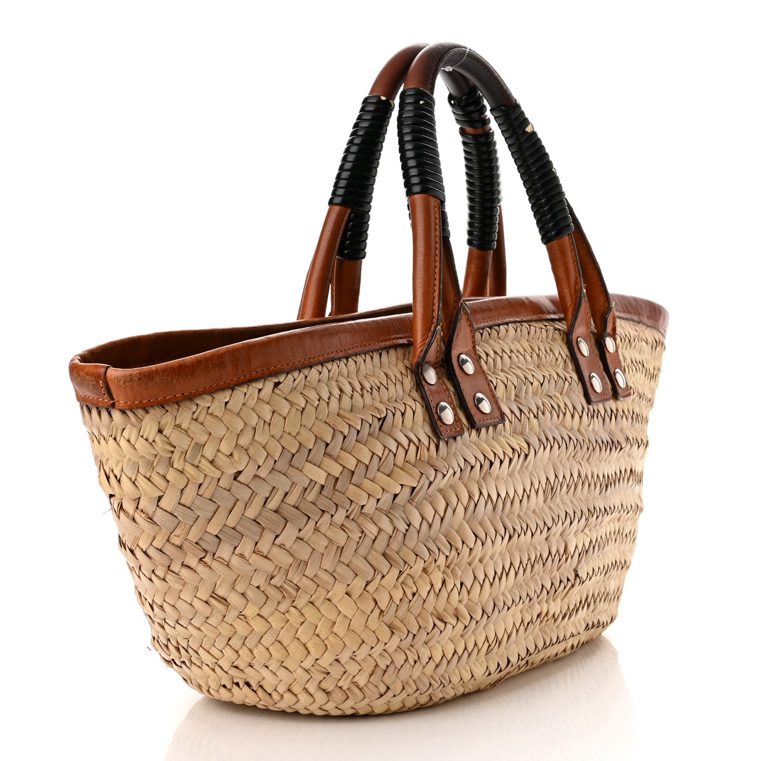 Balenciaga Straw Calfskin Bistrot Panier Small Tote Natural 3 of 13
